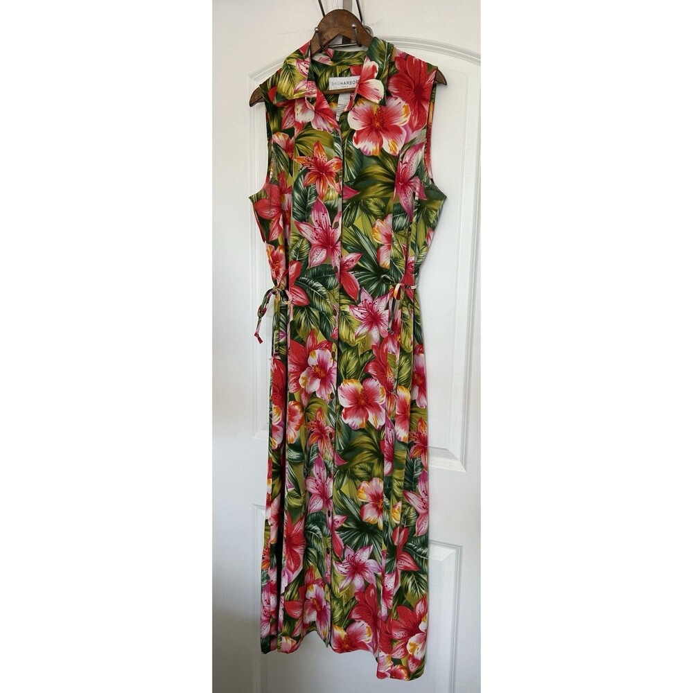 Sag Harbor Dress Sze 18 Button Hibiscus Tropical Hawaiian Resort Vacation VTG